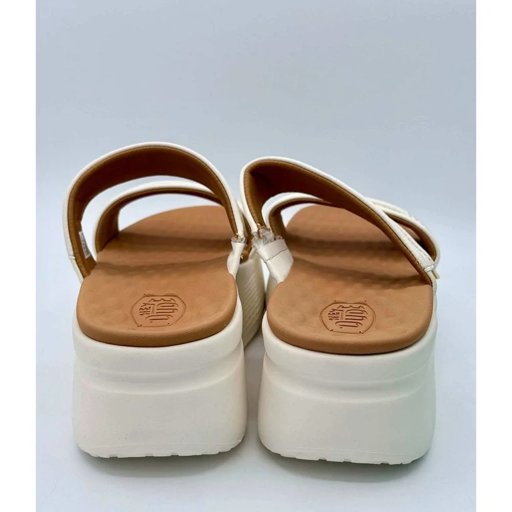 HEYDUDE Austin Slide Classic Platform Sandals Ivory White Womens Size 9 New